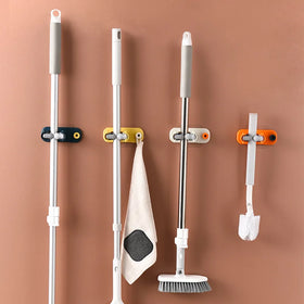 No Drilling Bathroom Mop Rack Plastic Hook Section Cup Mop Clamp for Home Hotel