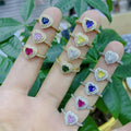 RM1614 Pretty Chic Small Mini 18K Gold Pink Solitaire Diamond CZ Birthstone Heart Stacking Rings Engagement Ring Gift for Her