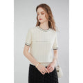 Women's Hollow Knitted Top Short Sleeve Round Neck Two-color Ribbed Cuffs Knitwear Sweater