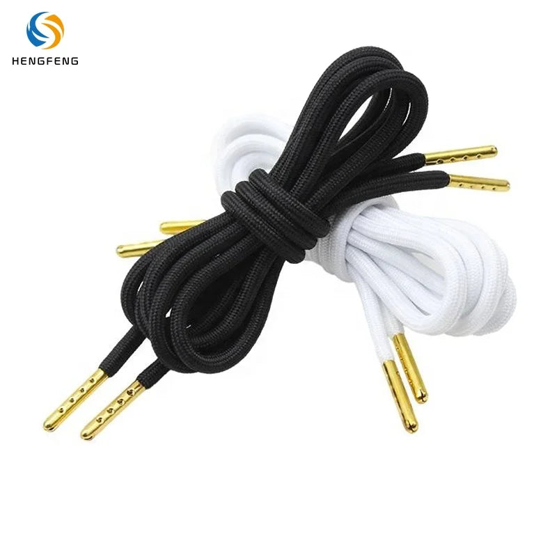 Round Polyester Shoelaces with Gold Metal Aglets Durable Replacement Laces for Sneakers