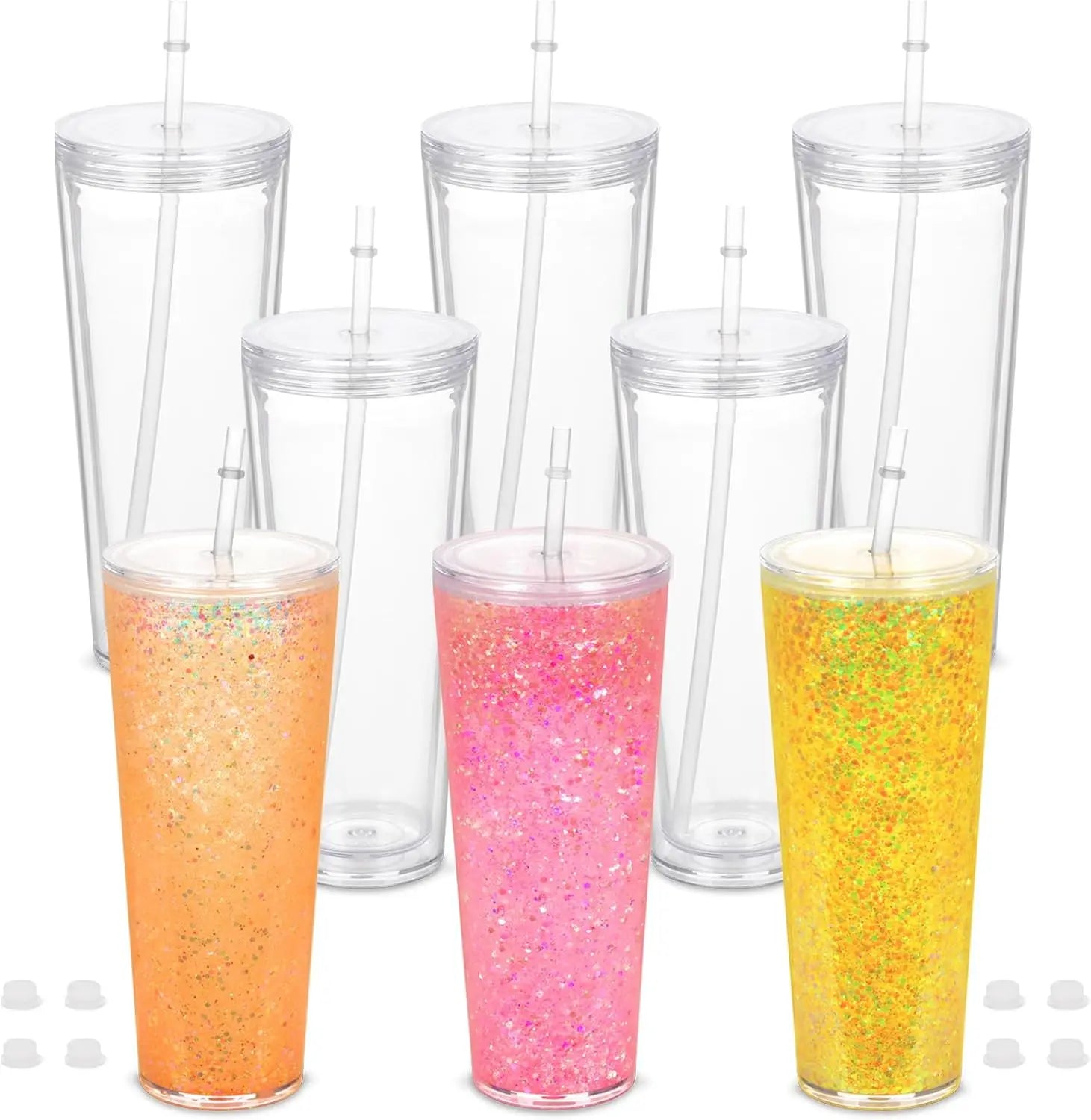 Ready for Shipment 25pcs/pack 24oz Double Wall Bottle Fillable Acrylic Cup BPA Free Clear Pre-drilled Snow Globe Tumbler