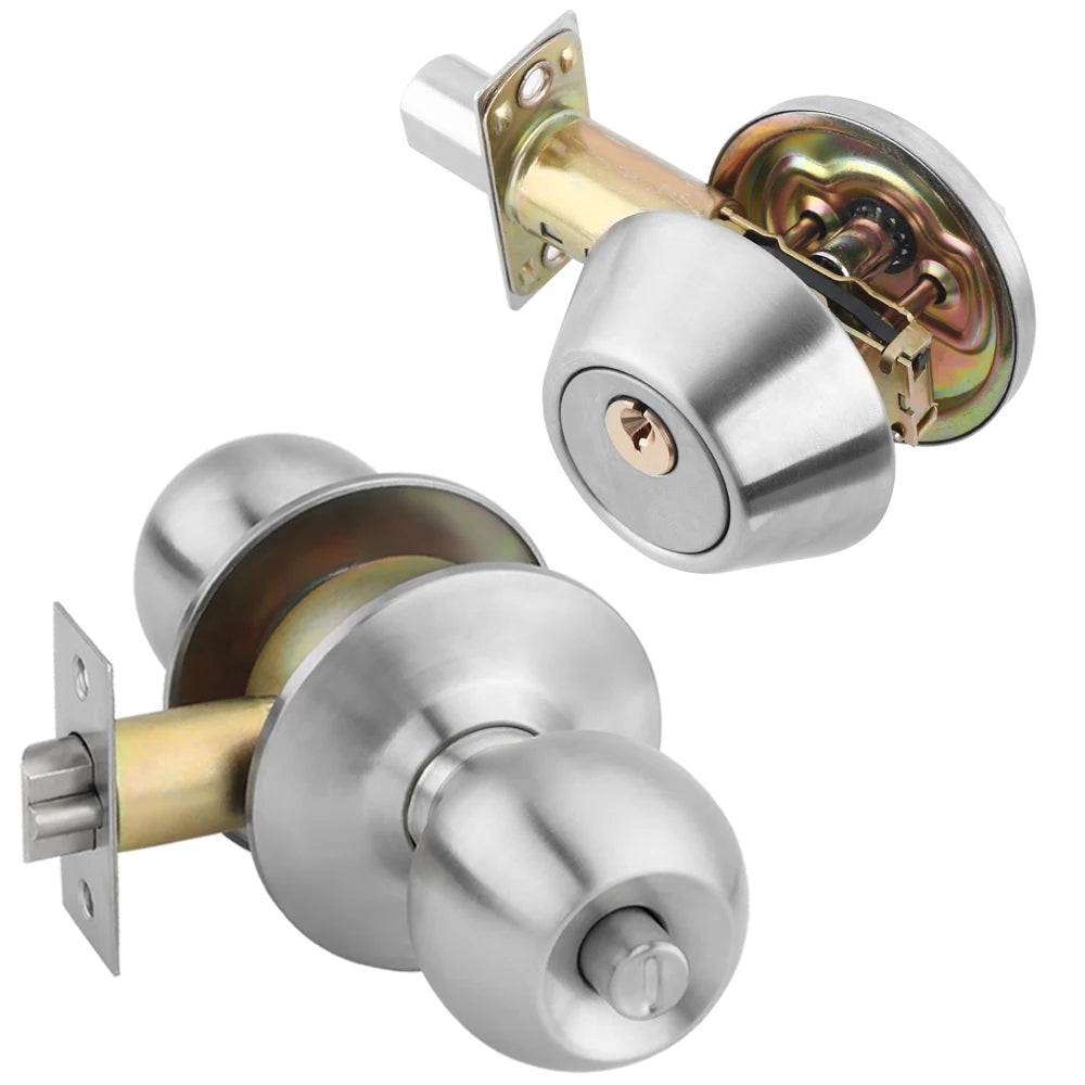 Roeasy Modern Round Cylinder Knob Lock Deadbolt Stainless Steel Combo Door Knob with Stylish Design