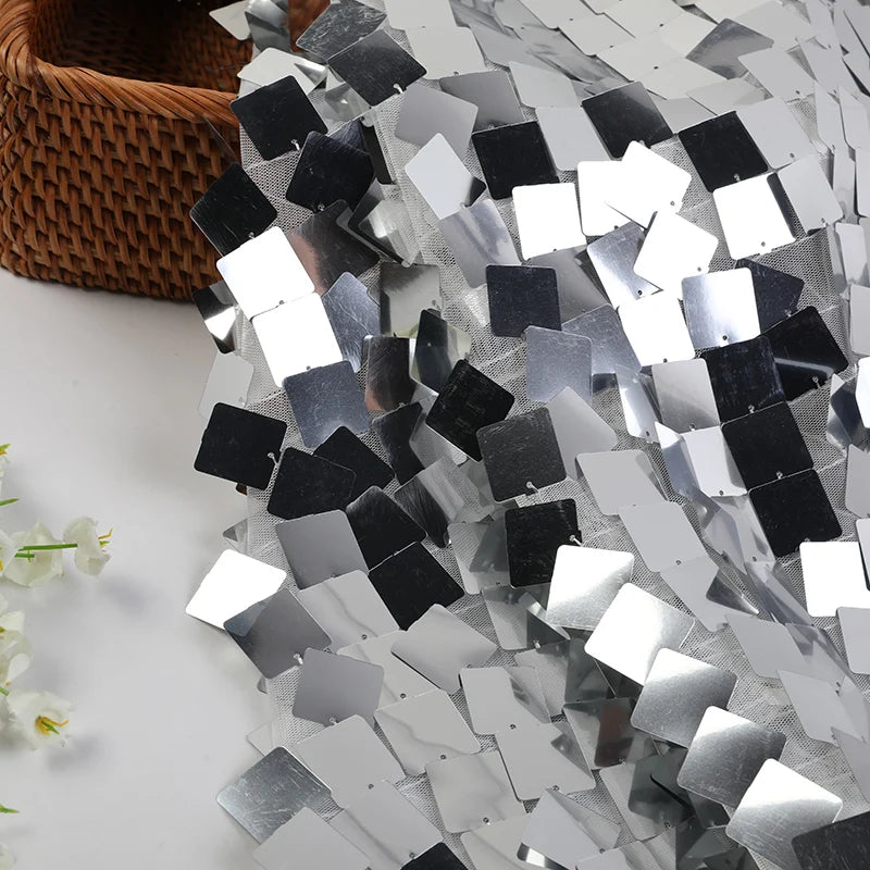 25MM Square 100% Polyester Knitted Embroidery Lace Mesh Diamond Sequin Fabric Geometric Jacquard Wedding Dresses Girls' Shoes