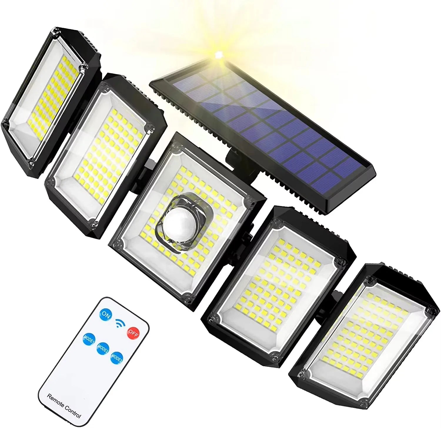 Solar Security Light 300 LED IP65 Waterproof Motion Sensor Outdoor 5 Head Remote Control Wall Light Solar Light