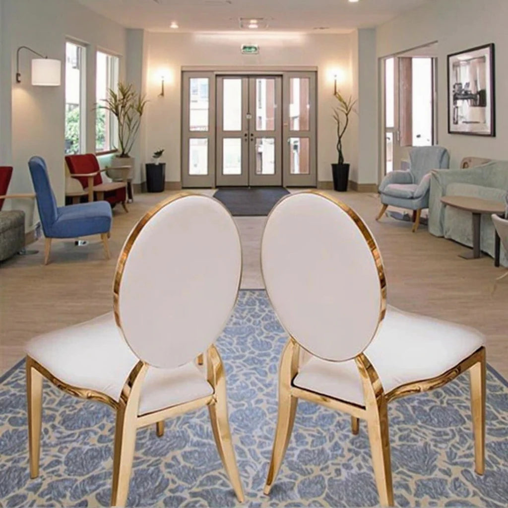 Luxury Modern O Back Dining Chairs Gold Finish Stainless Steel Stackable Durable Hotel Furniture for Banquets Weddings Party