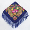 Vintage Blue Boho Headscarf Traditional Slavic Floral Design Square Traditional Shawl for Autumn for Men and Women