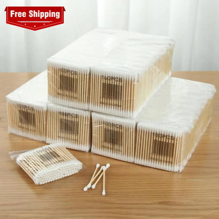 Double Head Wood Cotton Swab Women Makeup Cotton Buds Tip Wood Sticks Nose Ear Cleaning