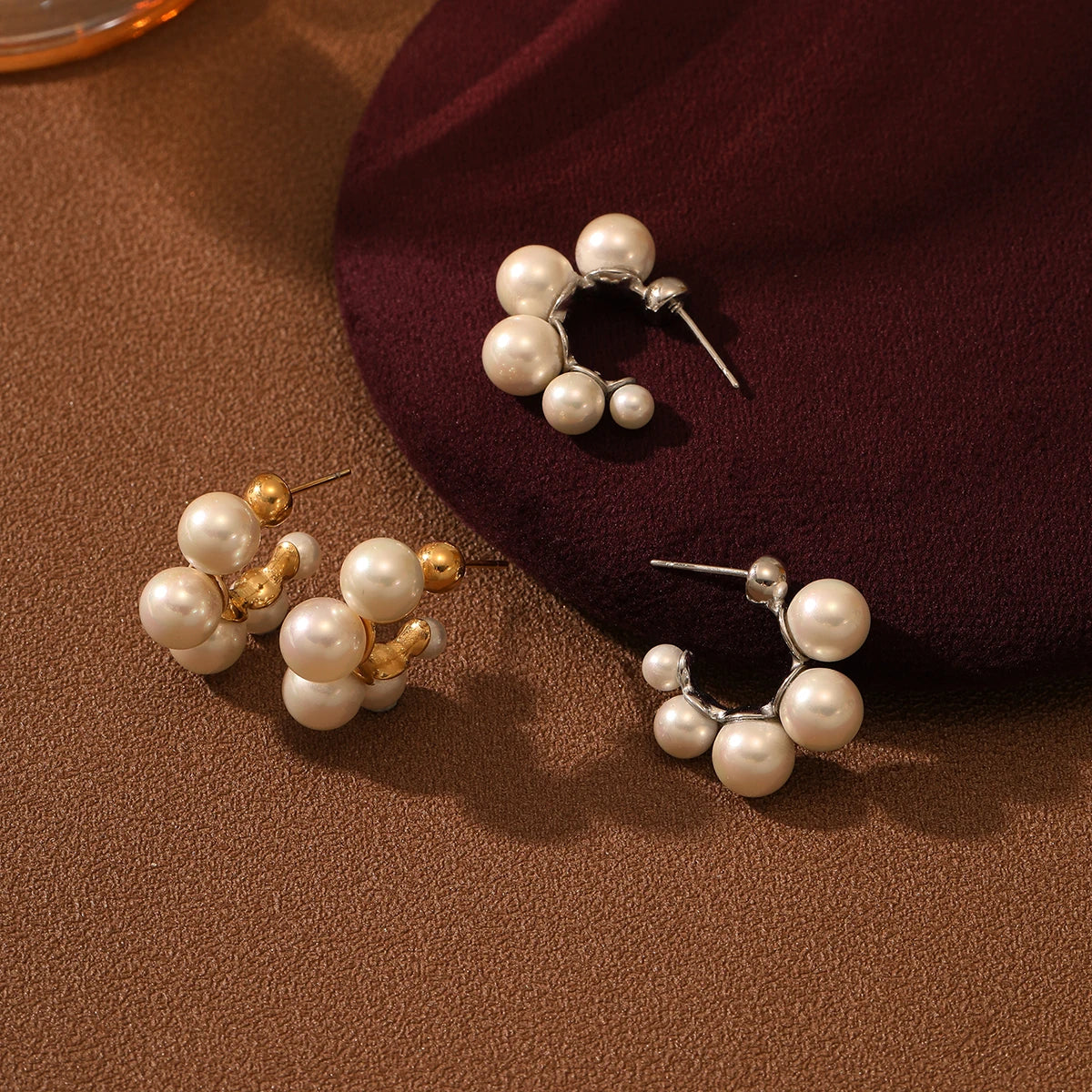 Dainty Stainless Steel Jewelry Shell Pearl Cc Earrings Pvd Gold Plated Chic Pearl Puddles Hoop Earring for Girls