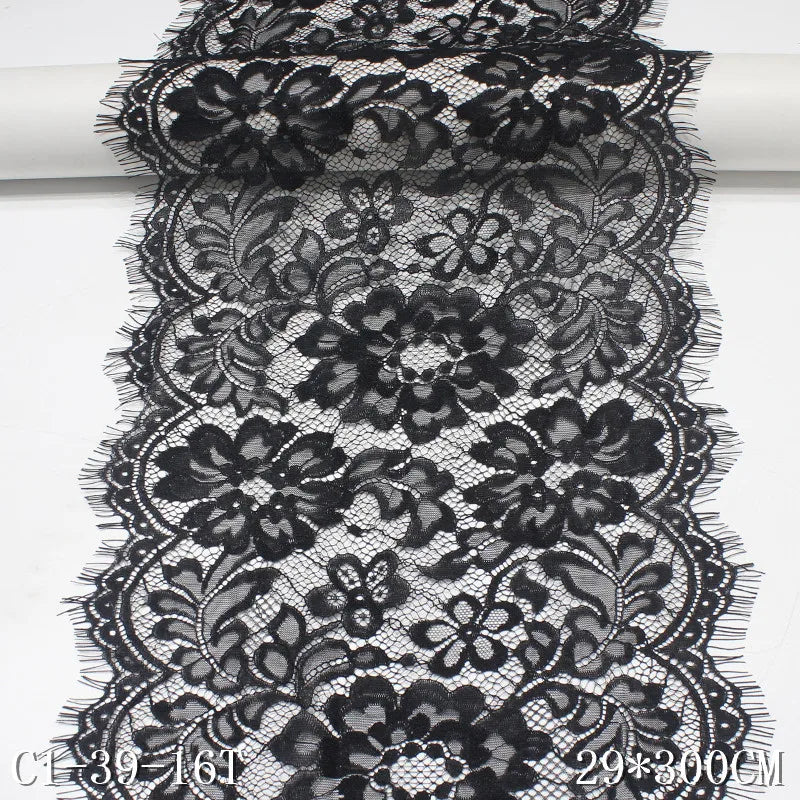 Stock Classic 29CM Black Blue Chantilly Lace Flower French Lace Trim Eyelash Lace Fabric for Women Lingerie Dress