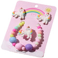 Hot Selling 4-PCS Set of Sweet Style Unicorn Acrylic Beaded Kids Accessories Earrings Ring Bracelet