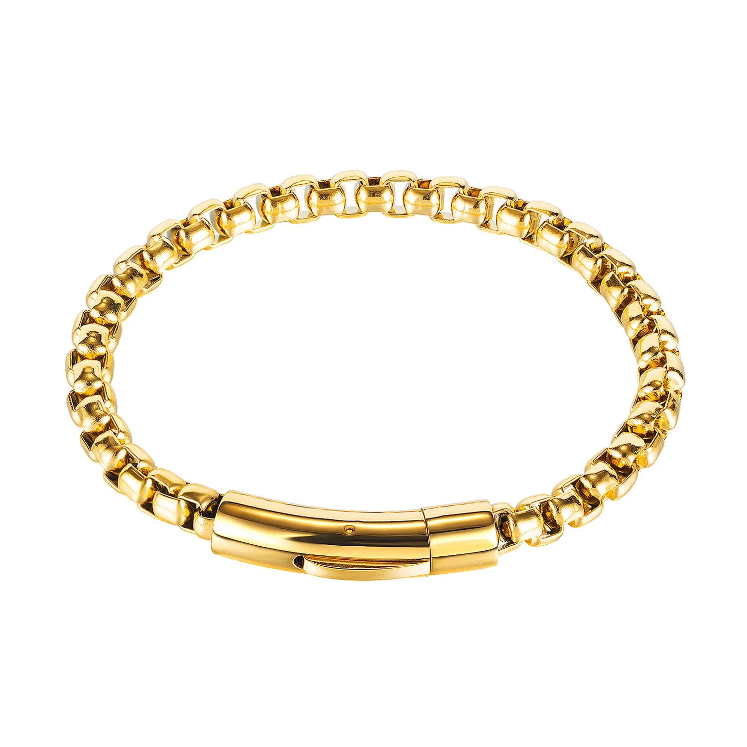 Wholesale Non-fading Waterproof 14k Gold Plated Classic Stainless Steel Men's Personality Retro Square Box Chain Bracelet