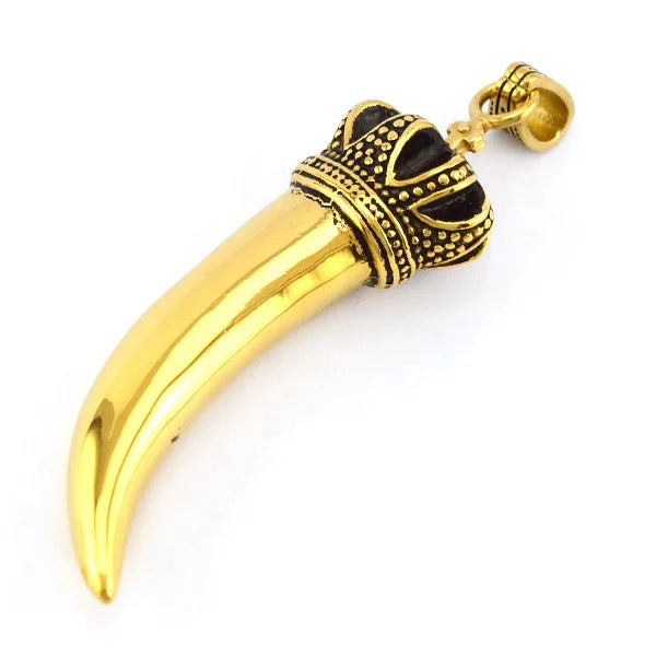 Italian Tusk Horn Pendant with Lucky Charm 18K Gold Plated Stainless Steel Big Ox Fashionable Pendant & Charm