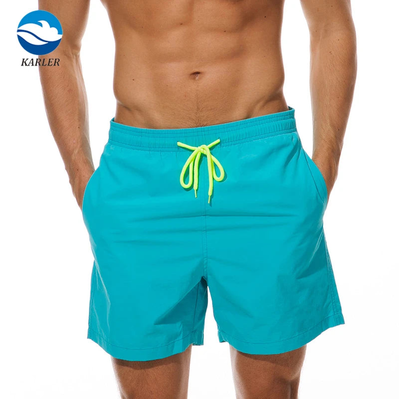 Solid Color Multiple Options - 15 Colors Adult Men's Swimwear Made of 100% Polyester Swim Shorts