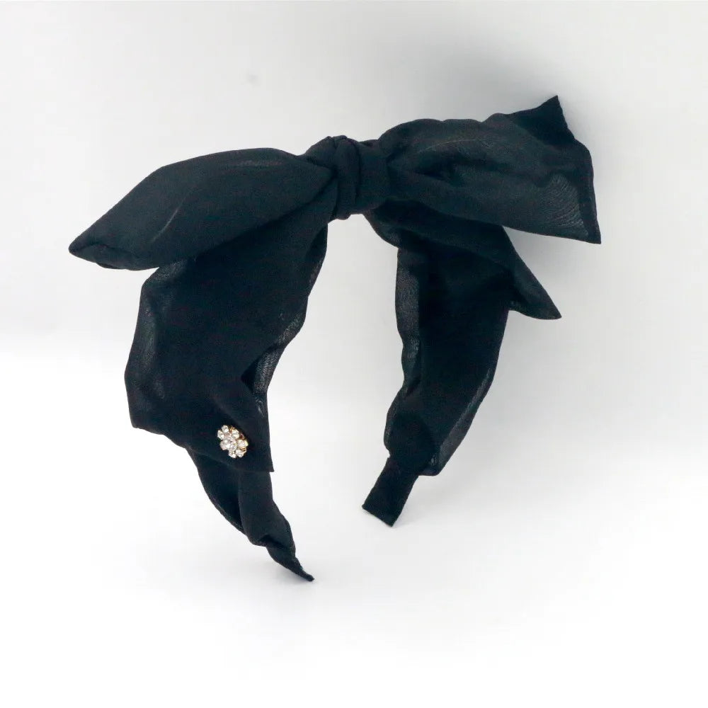 Brand New Black Lace Hair Bow Tie Rhinestone Solid Color Bowknot Simple Elegant Girls Hair Accessories