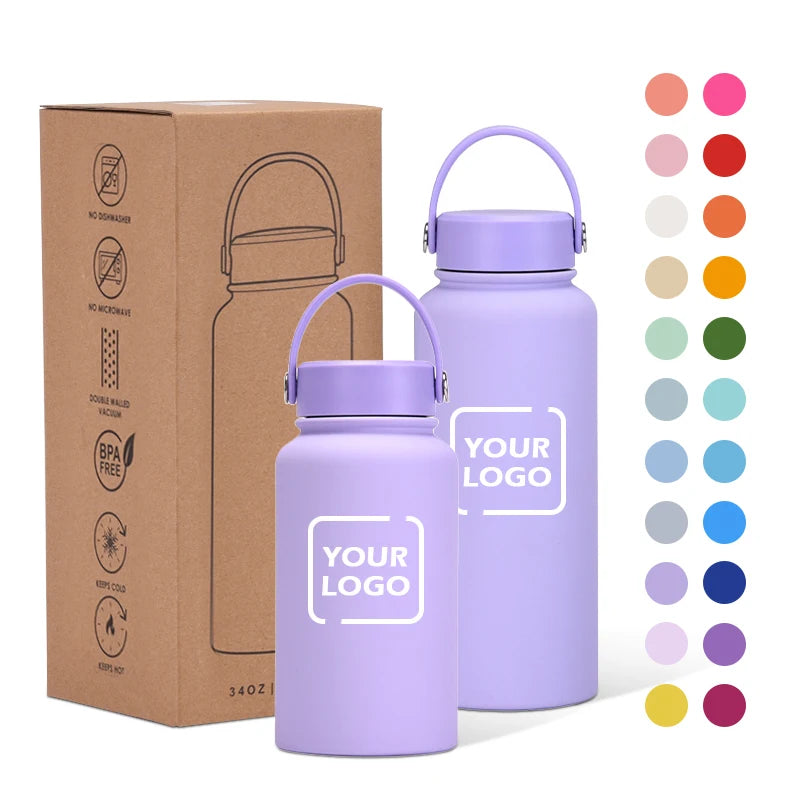 Hot Sales Custom 1000ML Stainless Steel Portable Thermos Sport Water Bottle Outdoor Big Capacity Wide Mouth With Handle Lids