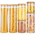Eco Friendly 5 Pieces Jars Glass Food Container Set for Kitchen Storage With Bamboo Lids Safe in Microwavable Oven Online Sale