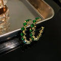Wholesale Exaggeration Diamond Encrusted High-grade Green Zircon C-shape Hoop Earrings