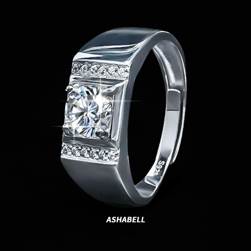 Fashion S925 Sterling Silver Double Row Diamond 1CT Moissanite Men Wedding Engagement Ring Jewelry