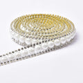 1cm Wide White Self Adhesive Rhinestone Pearl Sticker Trim Crystal Ribbon Hot Fix Strass Applique for Clothes Shoes Bags