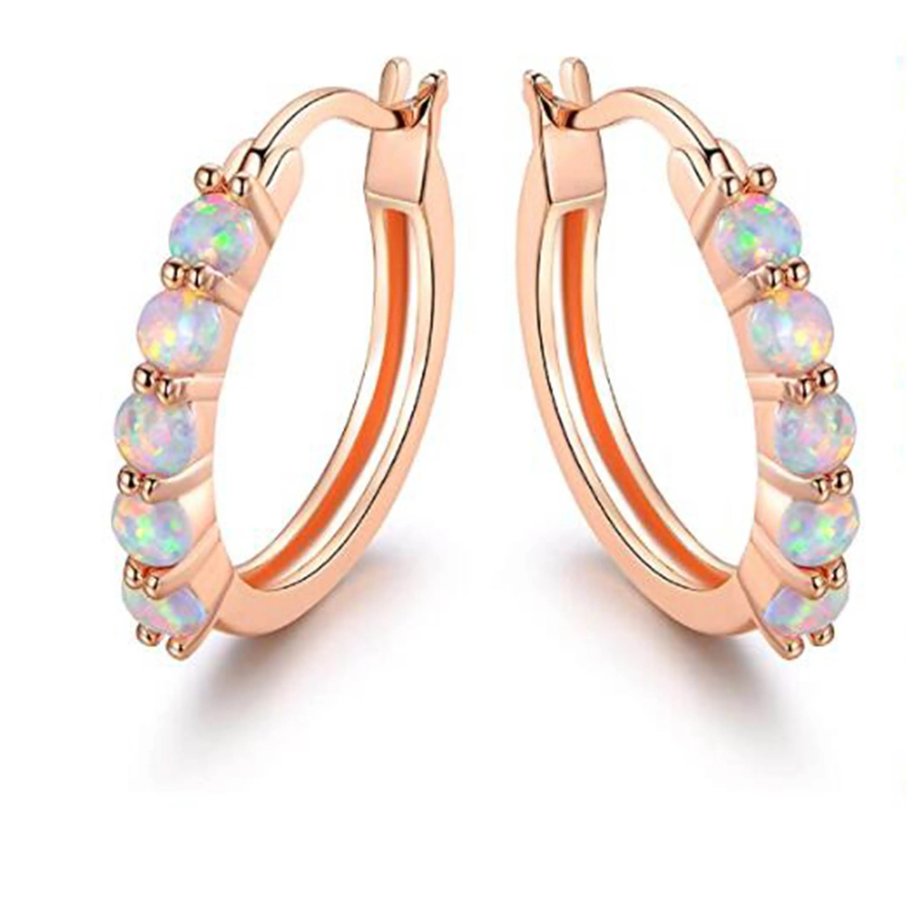 Wholesale 925 Sterling Silver Jewelry Natural Opal Stone Genuine Gemstone Small Hoop Earrings Opal Huggies
