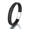 Trendy Genuine Leather Bead Bracelets Men Stainless Steel Bracelets for Male Bracelets Jewelry