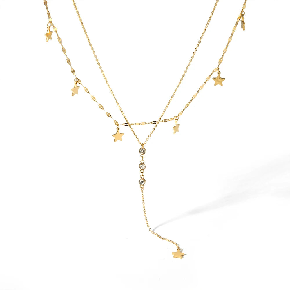 New Stylish Design Stainless Steel 18K Gold Plated MultiLayered Star Charms Buddhism Women Necklace Tarnish Free Jewelry Pendant