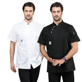 logo Custom Men Women Unisex Kitchen Short Sleeve Cooking Baker Restaurant Cotton Breathable Cook Uniform Chef Jacket Chef Coat