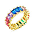 JINSE Rainbow Gemstone Eternity Band Ring Zircon Stone Cubic Zirconia CZ Fashion Gold Baguette Diamond Eternity Ring for Women