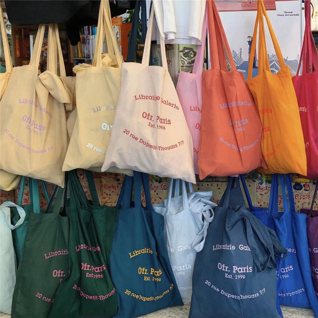 Korean-Style Parisian All-Match French Simple Letter Canvas Shoulder Bag Fashionable Thin Cloth Schoolbag for Students Commuters
