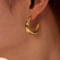 Colorful Cubic Zirconia Thick Wide Band CC Moon Earrings for Women Stainless Steel Gold Plated Jewelry