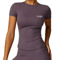 Women's Slim Fit Short Sleeve Yoga T-shirt Brushed Fabric Workout Top Crew Neck Quick Drying Gym Shirts Fitness Clothing
