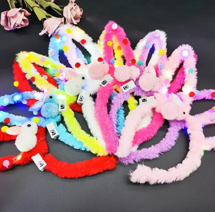 Hot Selling Children's Easter Party Bunny Ear LED Glowing Headband Christmas Hair Accessories with Flashing Rabbit Ears