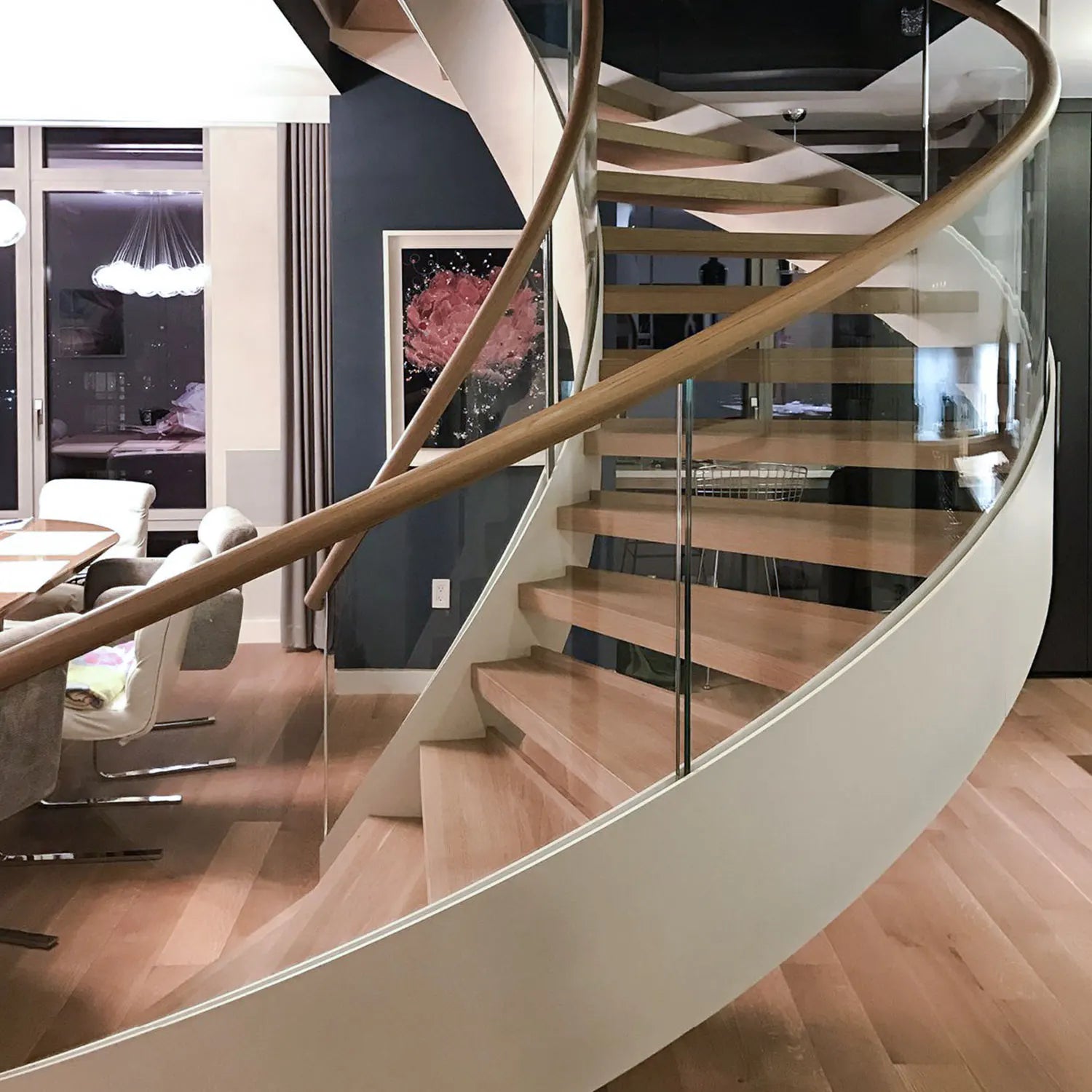 Modern Style China Frameless Glass Interior Curved Stair Rail Round PVC Handrail with Groove
