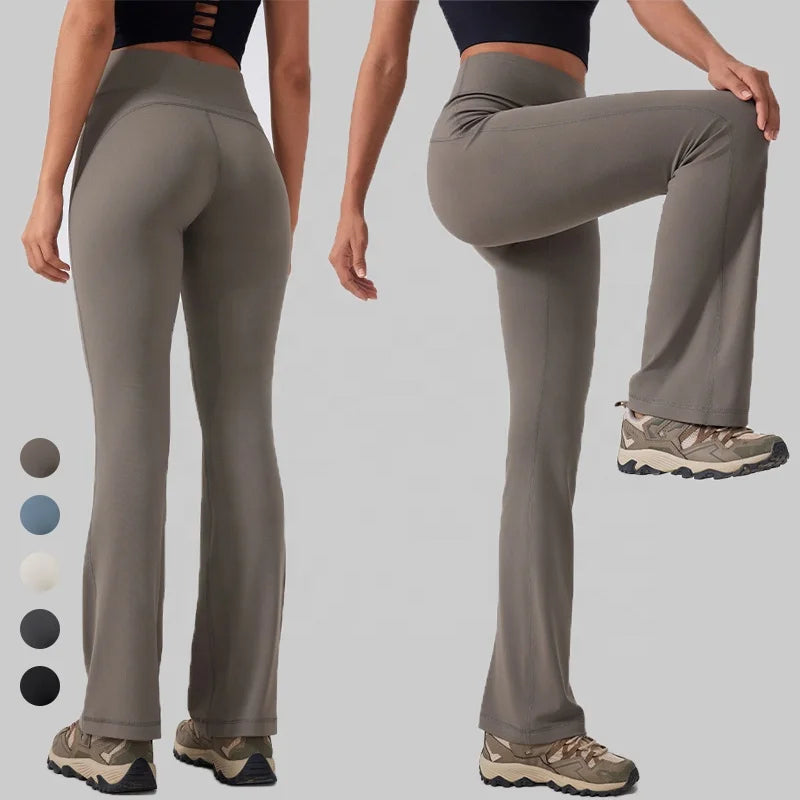 Custom Logo Women's Solid Flare Yoga Pants High Waist Wide Leg Bootcut Yoga Leggings Soft Flare Workout Gym Leggings