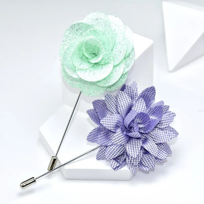 New Bling Handmade Brooches Floral Lapel Pin for Men Suit Long Needle Fabric Flower Pins for Wedding Prom Clothing Accessories