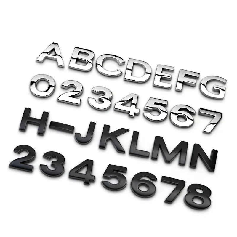 New DIY Metal Automotive Emblem Customizable 3D Logo Sticker Laser Engraved English Letter Number Plated Carving Pin Model