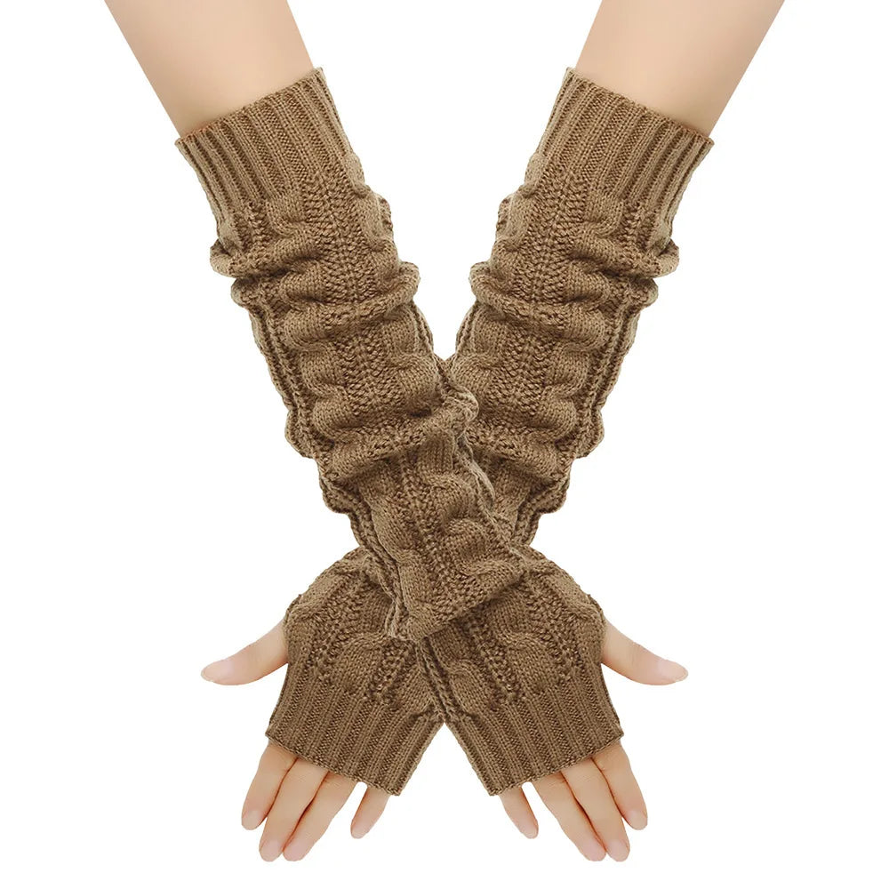 Women's Winter Warm Knitted Arm Warmer Gloves Mittens Long Fingerless Thumb Hole Gloves Sports Cycling Fishing Daily Outdoor Use