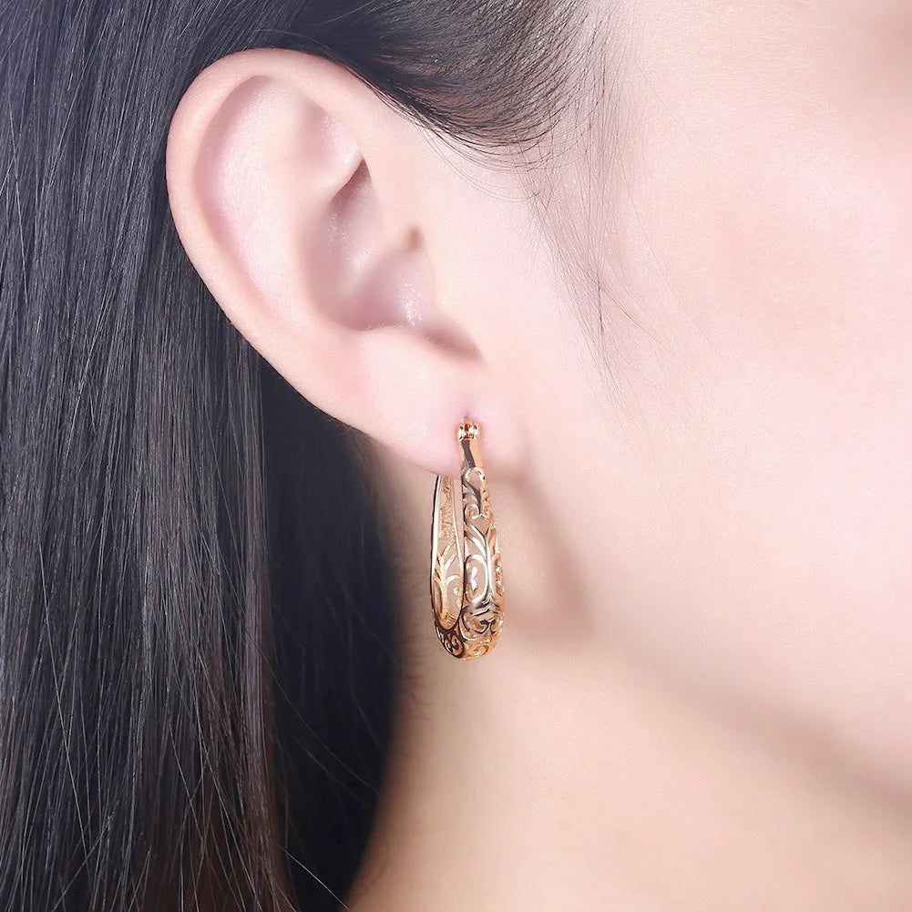 Oval Filigree Hoop Earrings R.GEM.  Retro Hollow Vintage Carved Big Noble 925 Sterling Silver