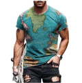 2025 New Summer Men's Casual Twill T Shirts Round Neck 3D Printed Pattern Short Sleeves Cross Border