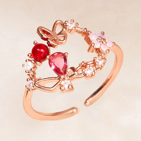 Popular Choice Romantic Lovely Heart Accessory Sparking Diamond Zirconia Open Ring Sweet Flower Ring Gifts for Women