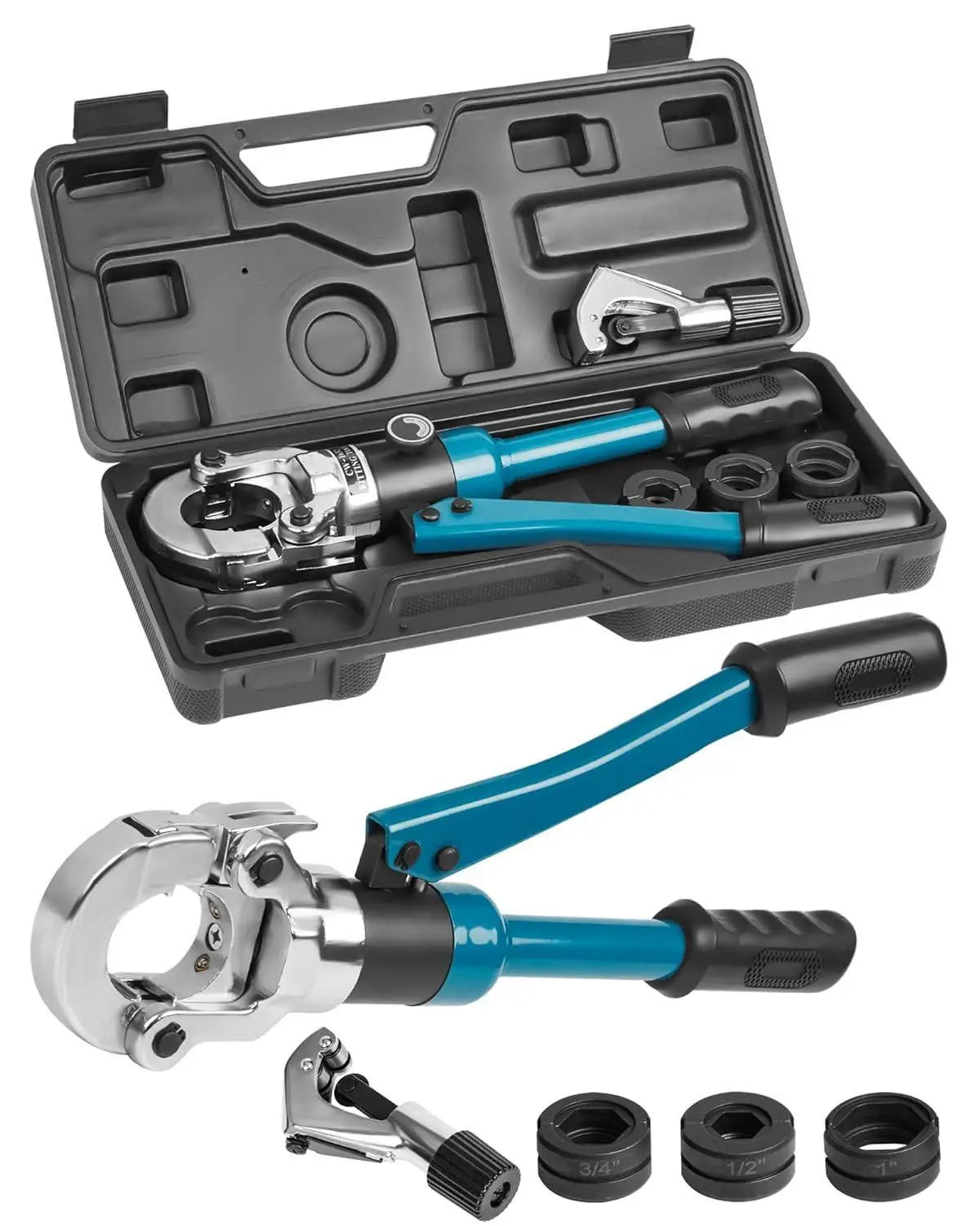 USA Hydraulic Stainless Steel Crimper Kit VUS 1/2'' 3/4'' 1'' Jaw Tee Narrow Spaces Copper Fitting Pex Pipe Press Crimping Tool