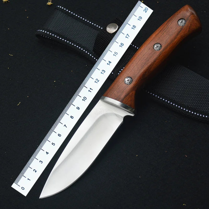 Outdoor Wooden Handle  New Stainless Steel Blade 4 mm Hunting Survival Fixed Knife 5cr13 SteelMulti-functional Fruit Knife