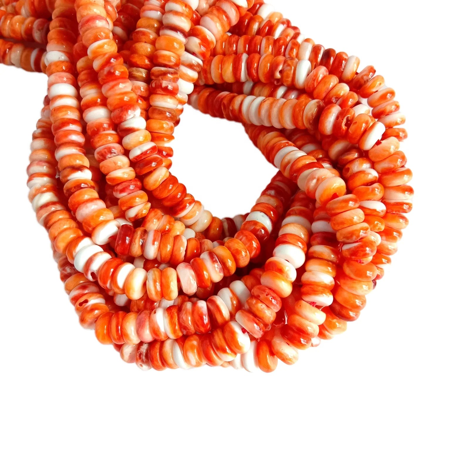 Natural Orange Spiny Oyster Rondelle Beads 6mm 16" Strand