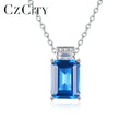 CZCITY Woman Necklaces Jewellery Sky Blue Stone Pendant Chain S925 Pendants 925 Silver Jewelry