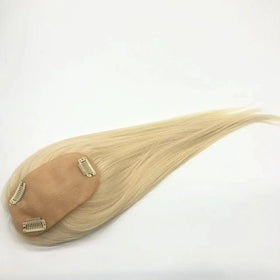 Silk Skin Base Human Hair Topper 100% Virgin Human Hair Piece With Clips in Natural Scalp Free Part
