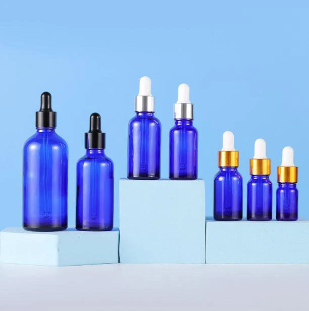 Silk Printing logo Skincare Serum Packaging 5ml 10ml 15ml 20ml 30ml 50ml 100ml Blue Glass Dropper Bottle