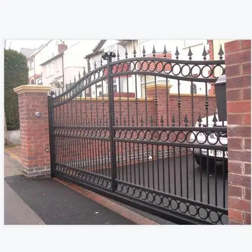 Custom Hand Forged Ornamental Wrought Iron Driveway Gate Designs Simple for Outdoor Courtyard
