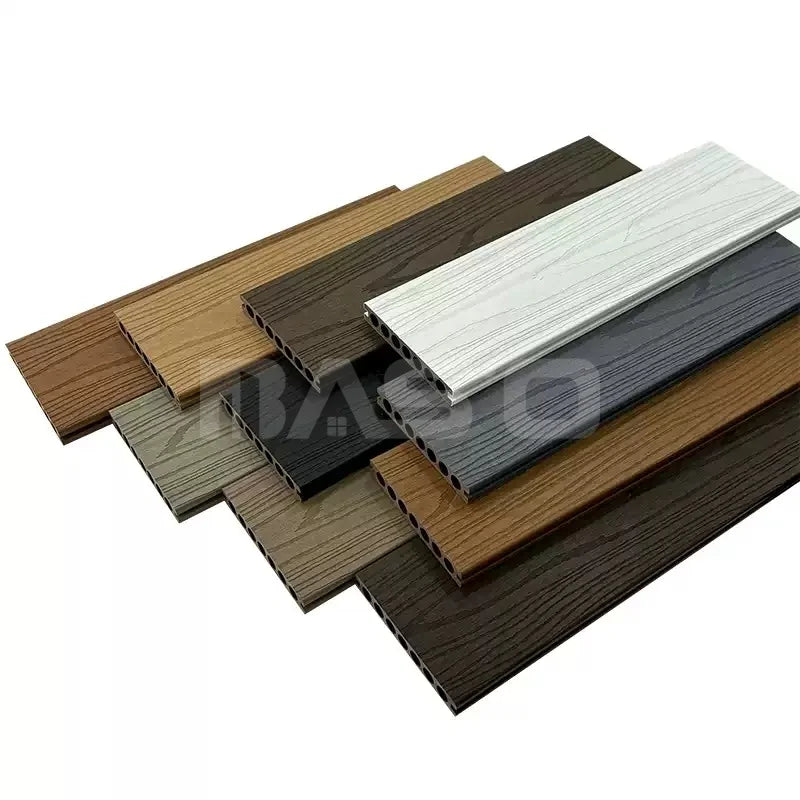 Deep Embossed WPC Decking with Round Holes Waterproof Outdoor Decking Floor Click Installation for Garden Exterior Teak Material