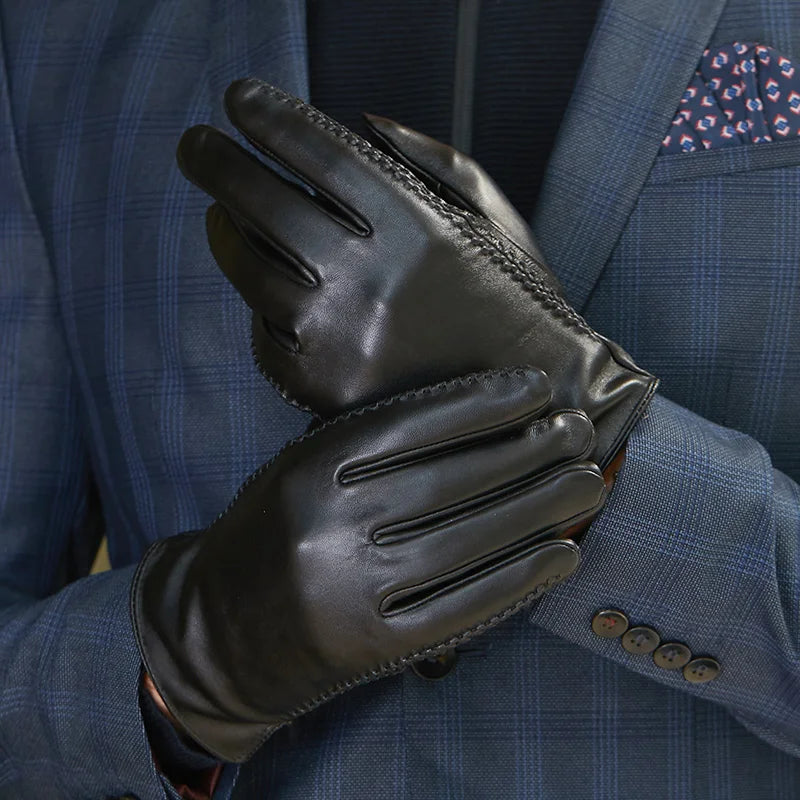 Wholesale Cycling Warm Winter Phone Cuero Leather Fashion Man Black Pu Gloves for Motorcycle