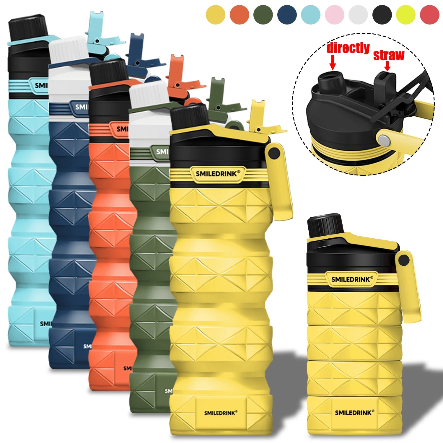 Factory Custom Gym Outdoor Eco-friendly Silicone Water Bottle Anti-break Soft Folding Silicone Portable Lightweight Water Bottle